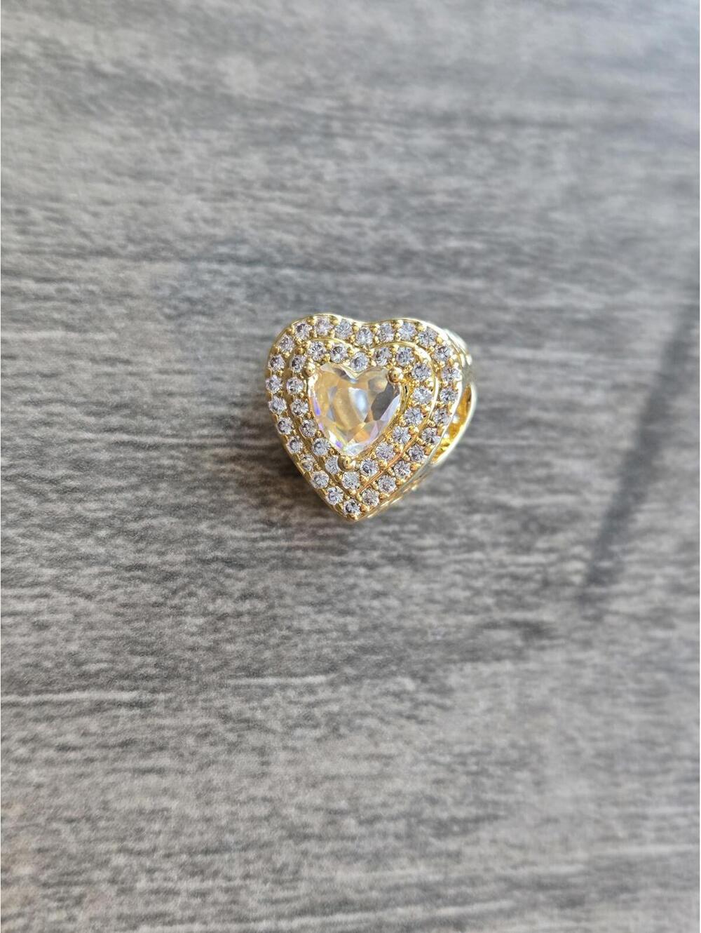 Heart-Shaped Gold Tone Charm pandora cubic zirconia